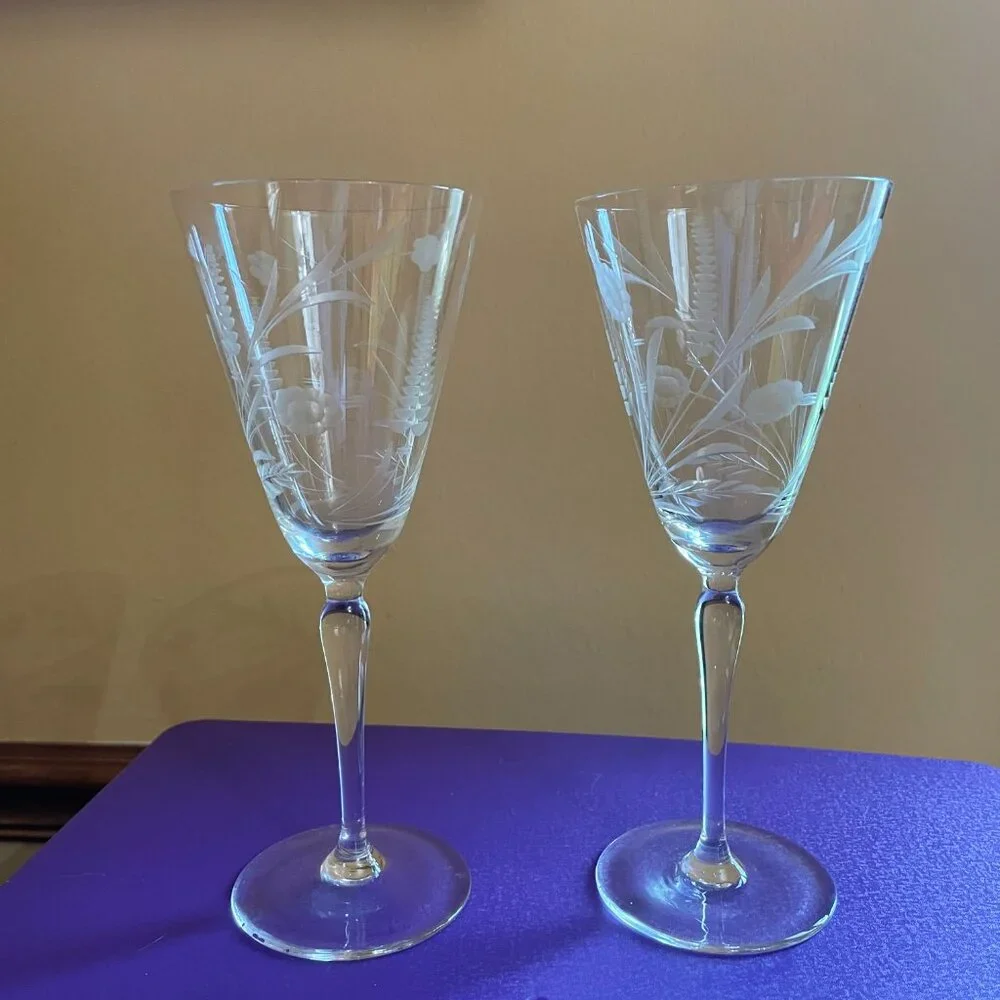 Vintage etched wine or water goblets.